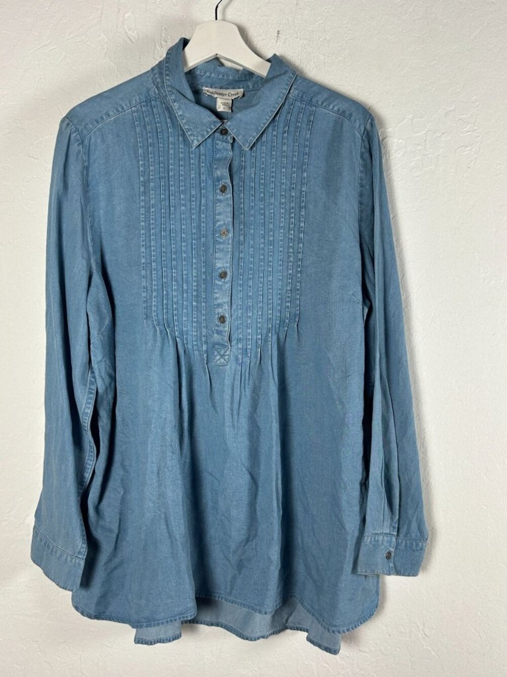 Coldwater Creek Womens Light Indigo Tencel Pintuck Popover Tunic Top Shirt New